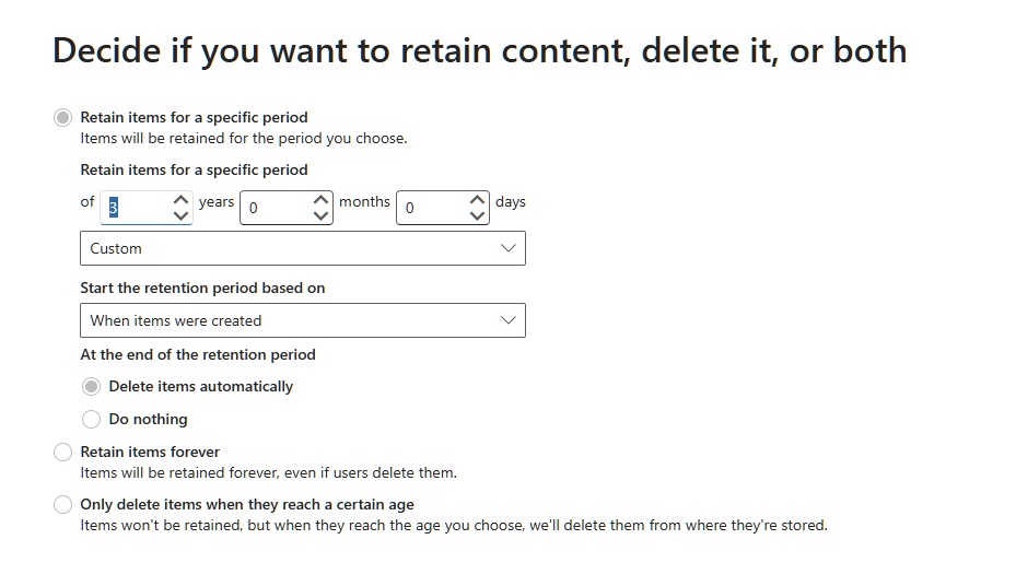 retetion policy configuration