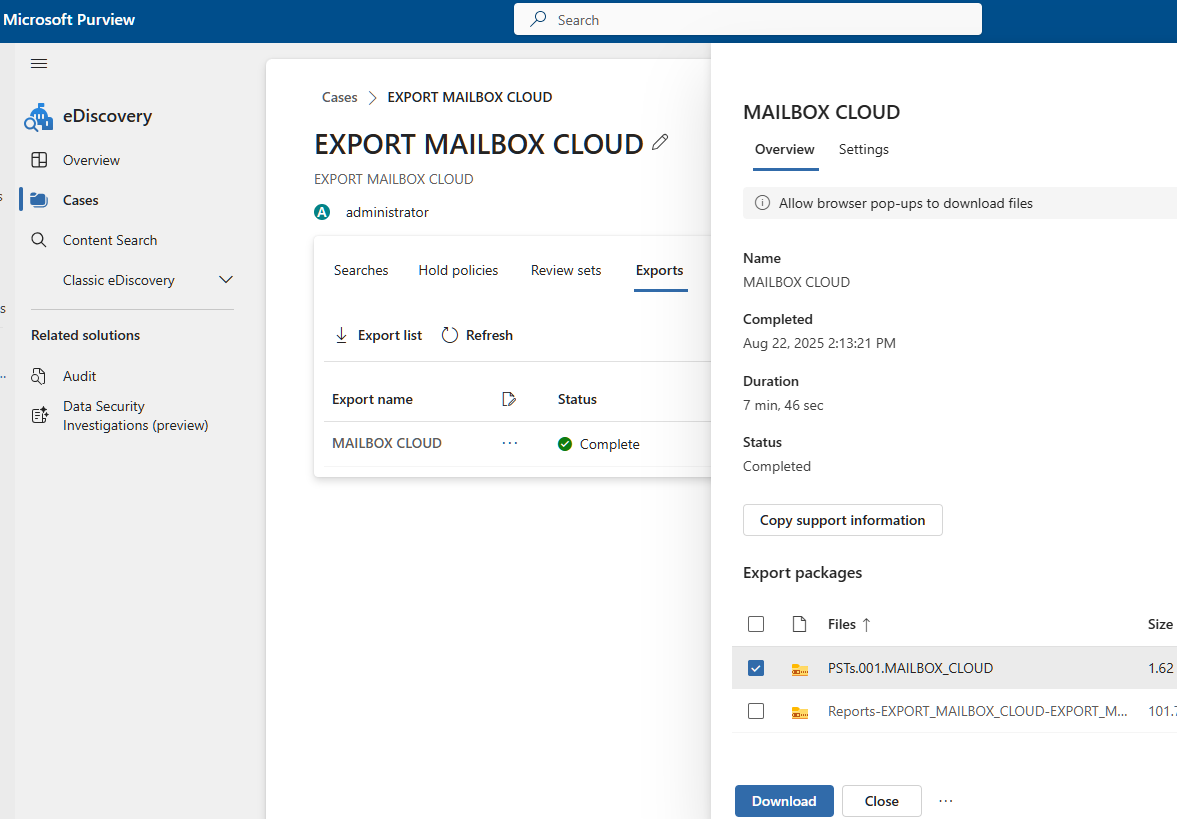 export mailbox to PST with pureview