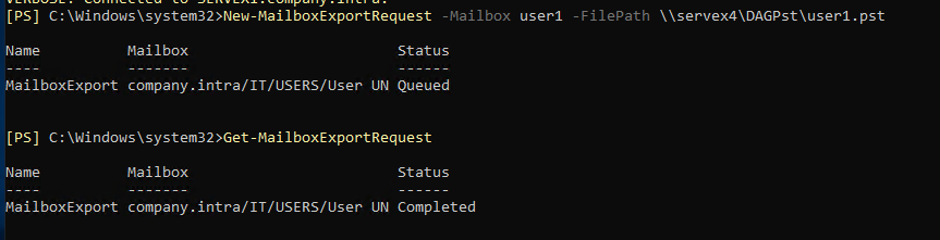 Export mailbox to PST file
