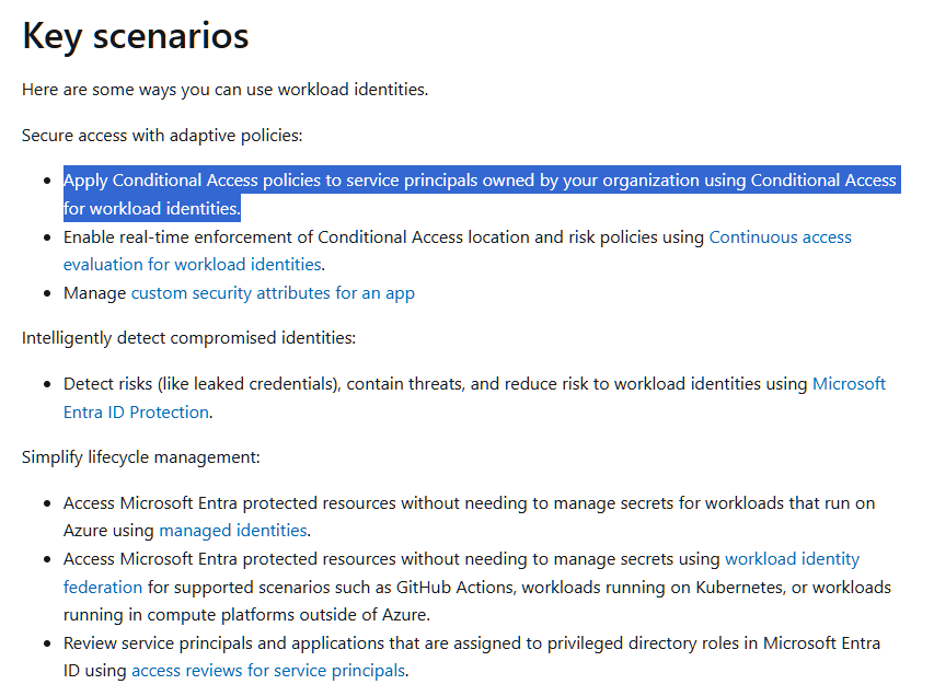 Features provided by Microsoft Entra Workload ID licenses