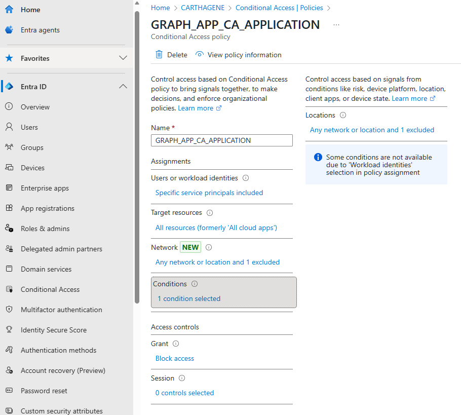 Conditionnal access rule's conditions