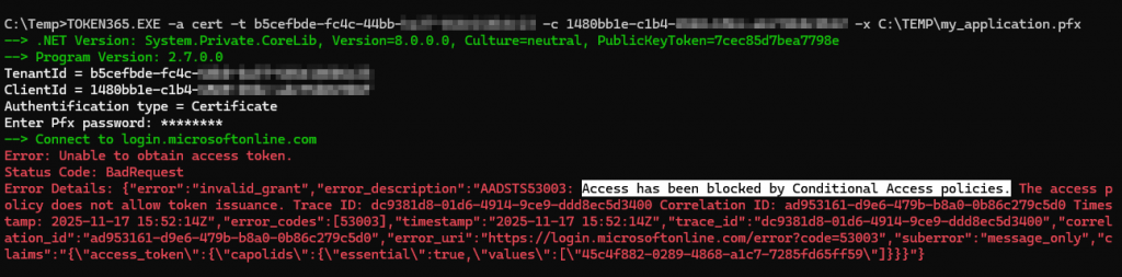 request token blocked by conditional access rule