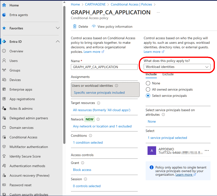 Conditional access rule and workload identities