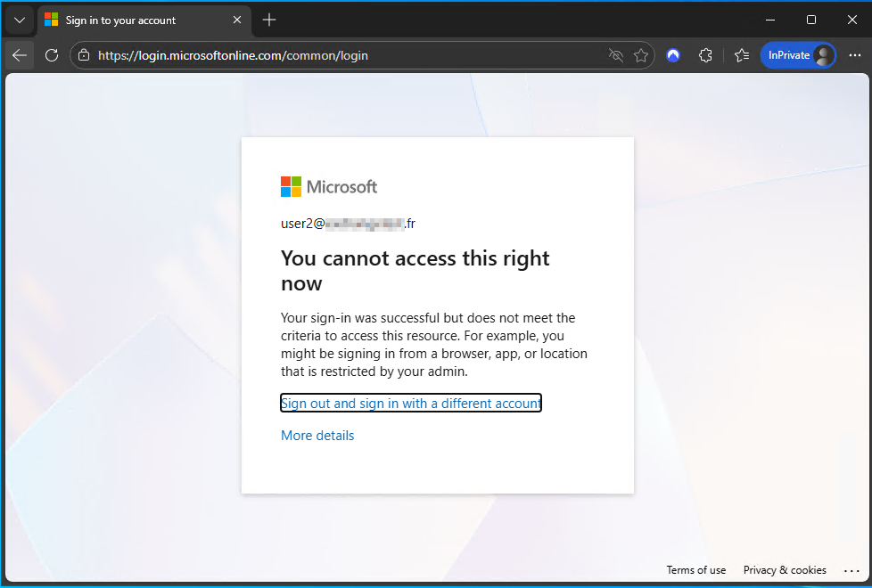 Access blocked by Conditional Access policy