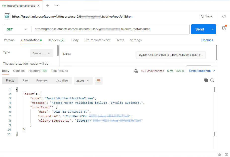 Connect to one drive with access token