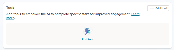 Copilot studio new agent - Tools section