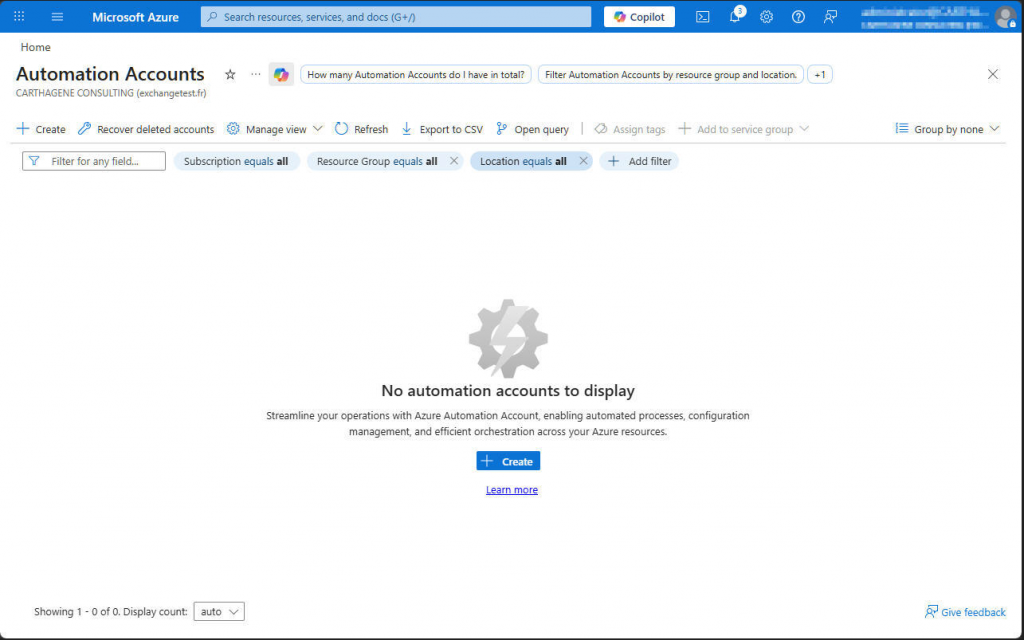 Azure - Create an automation account
