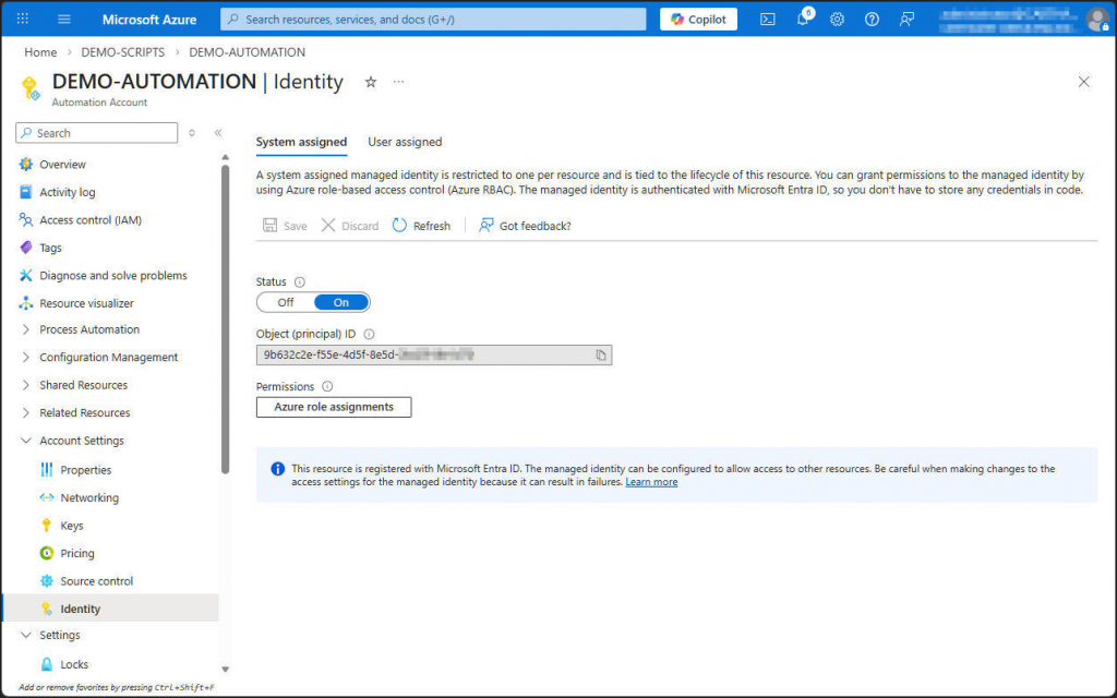 Azure - Configure system assigned managed identity