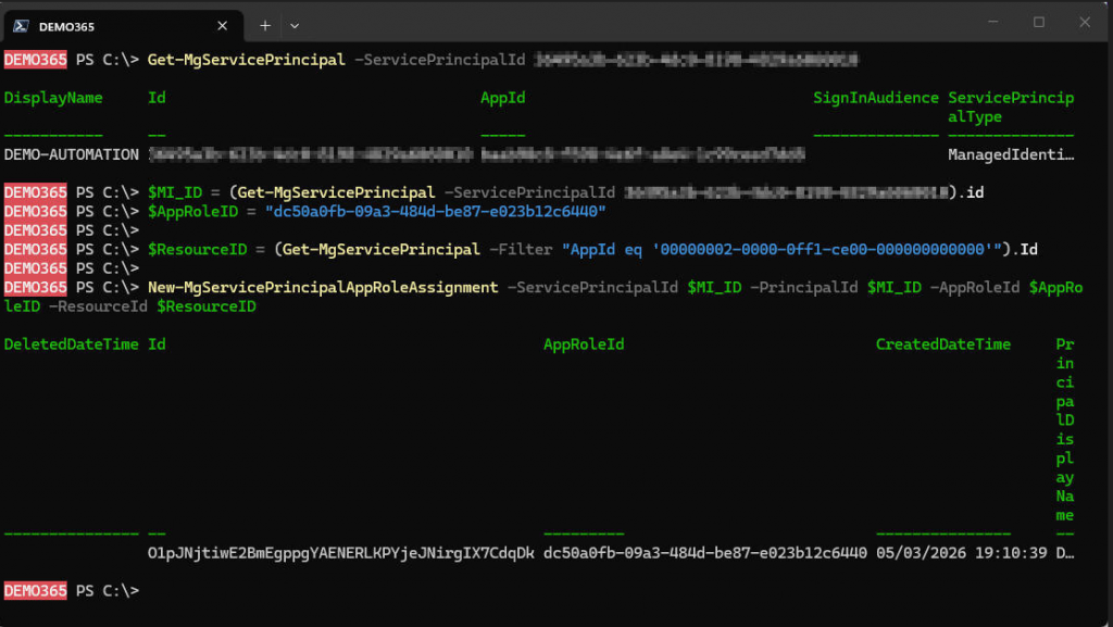 Entra - Assign xchange.ManageAsApp API permission to managed identity