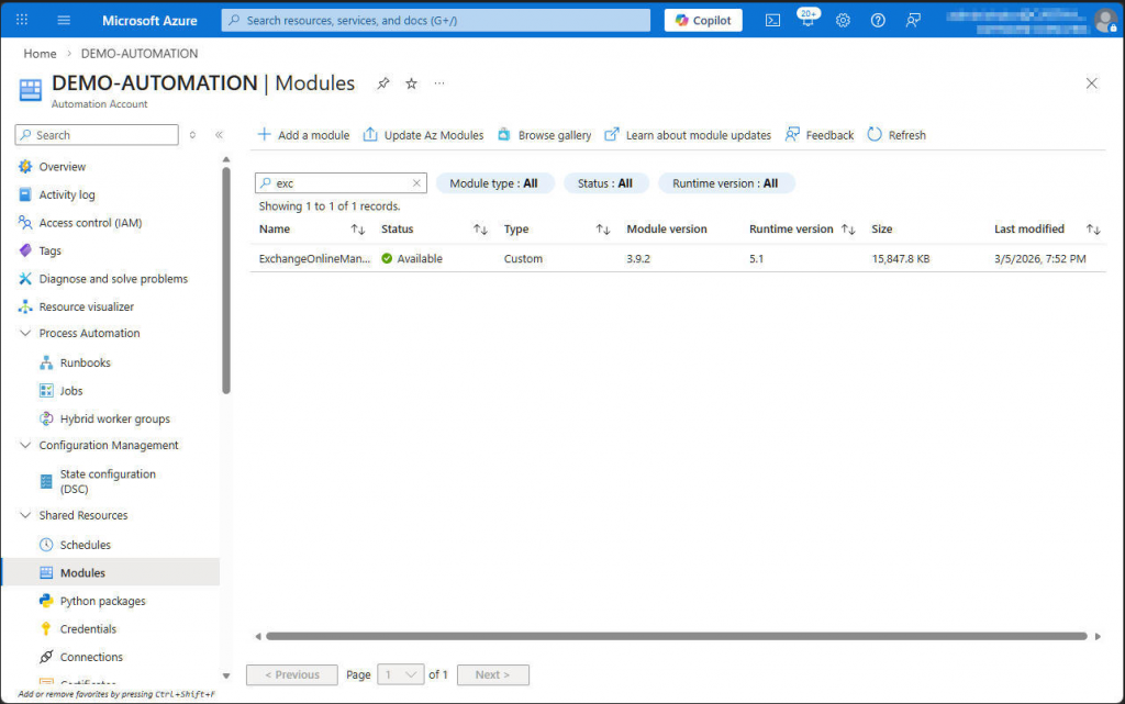 Azure - Check PowerShell modules in runbook