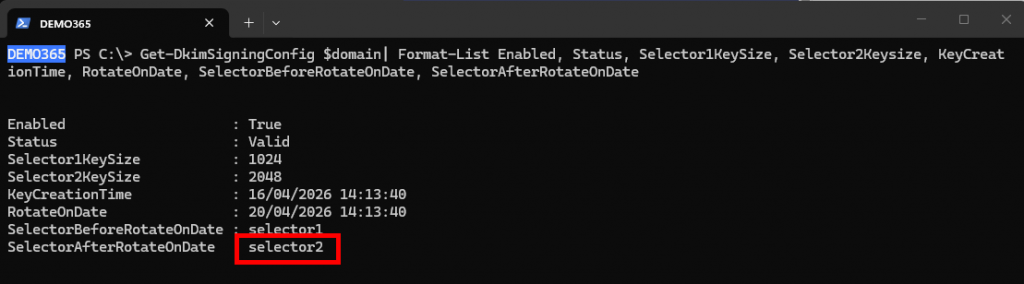 DKIM rotation, next key used