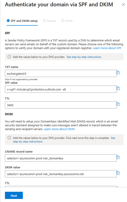Configure DKIM and SPF