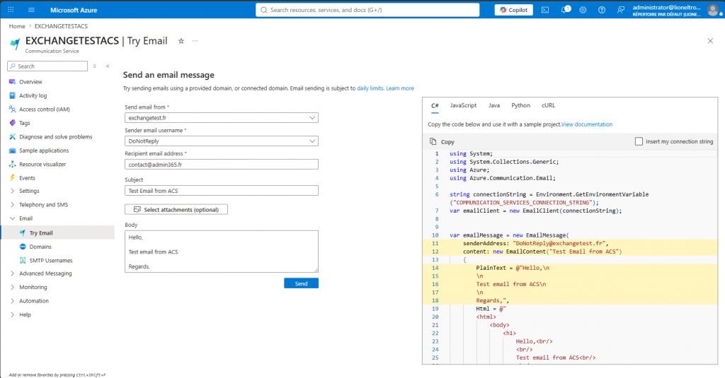 Test ACS Email OAuth2.0