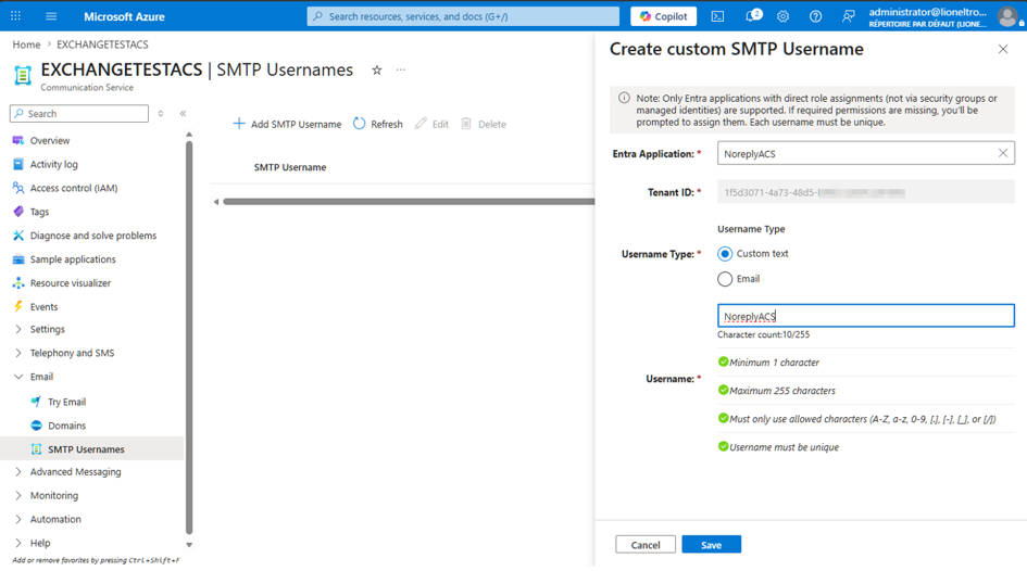 Create SMTP username