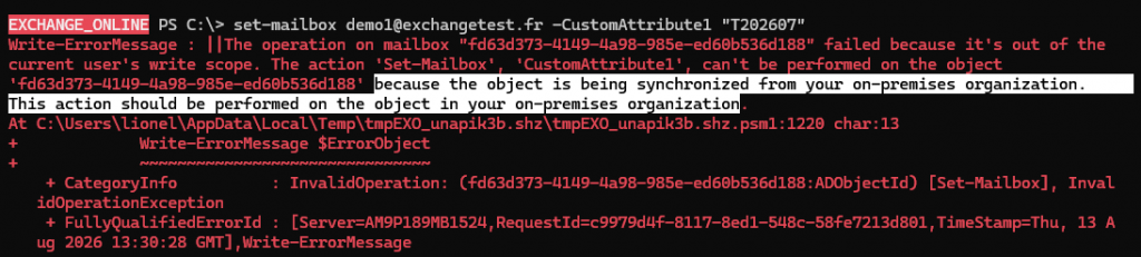 On-premises mailbox are read only